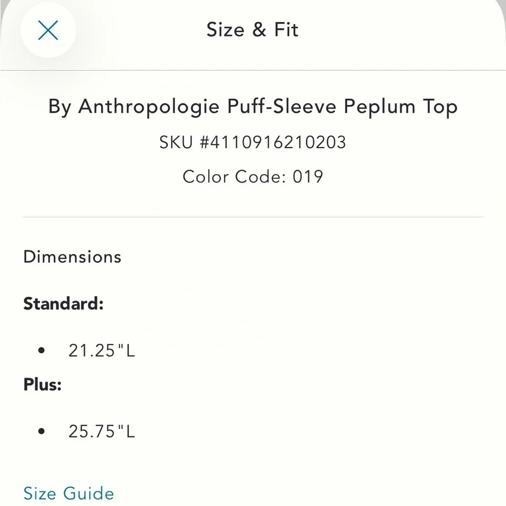 Anthropologie Puff Sleeve Peplum Top